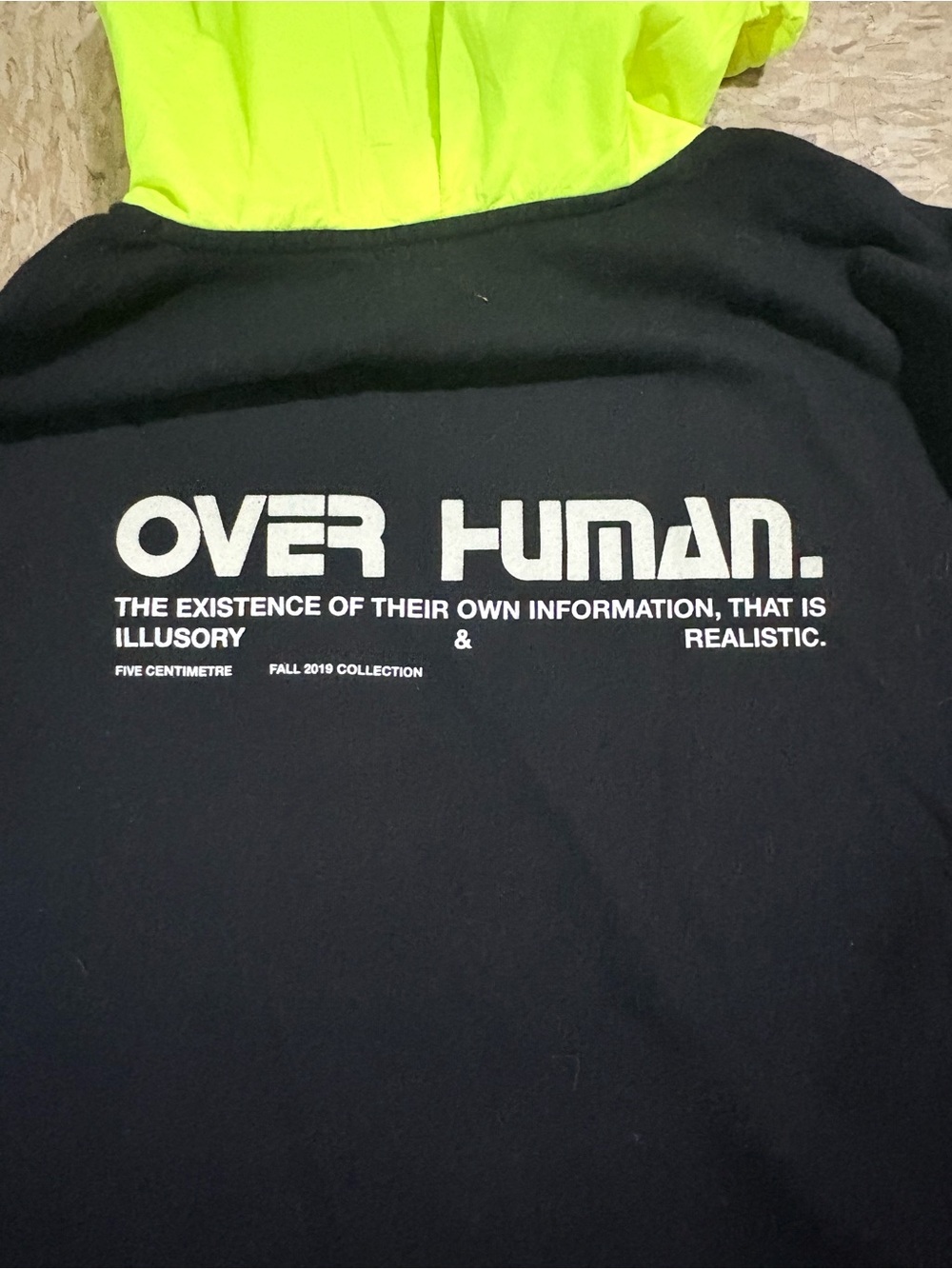 Black Hoodie with Neon Yellow Hood and Drawstrings by - Picture 6 of 8